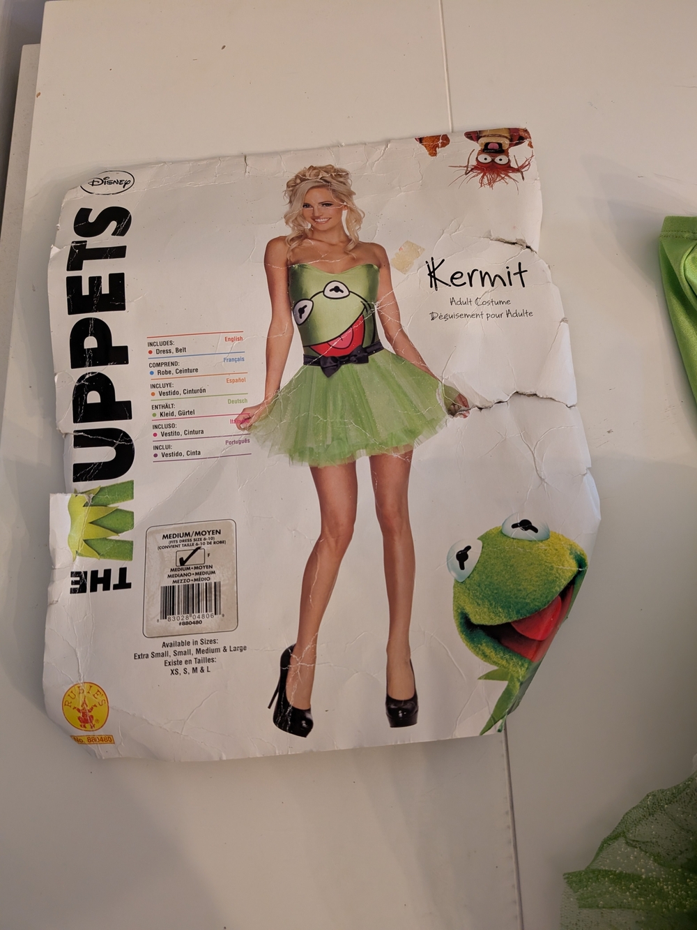 neon Green Kermit Tulle Party Costume with Black Waist Accent Halloween Retro